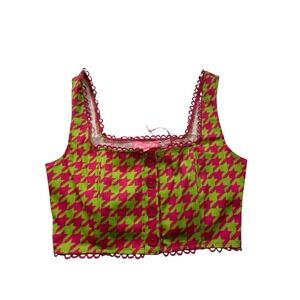 Sugar Thrillz Top Crop Women's Dolls Kill Lime Hot‎ Pink Top Button Front NWT